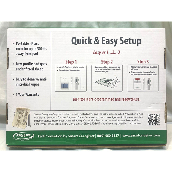 Smart Caregiver Complete Cordless Bed Exit Monitoring System Fall Prevention Pad - Picture 2 of 3